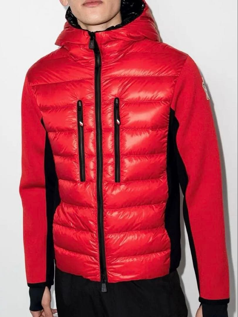 モンクレール ハイブリッド ダウンジャケット ニットダウン　赤黒