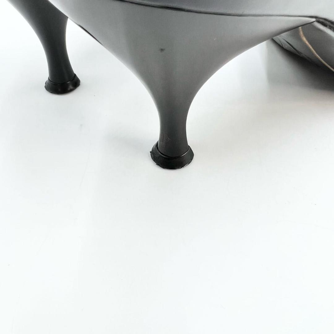 フェラガモ ミュール サンダル 黒エナメル リボン 6 1/2C 美品 23.5