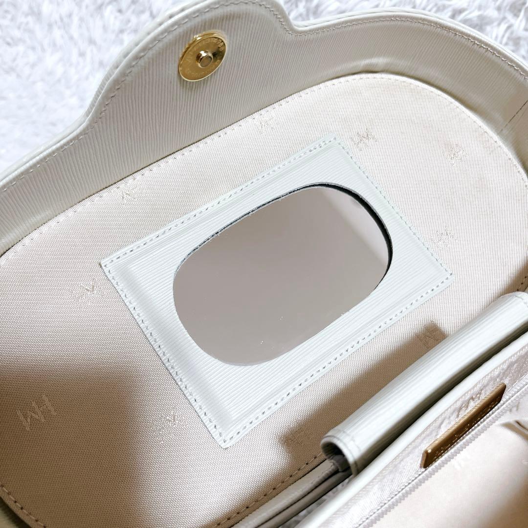 極美品✨ハナエモリ バニティバッグ ハンドバッグ レザー サークルロゴ　白