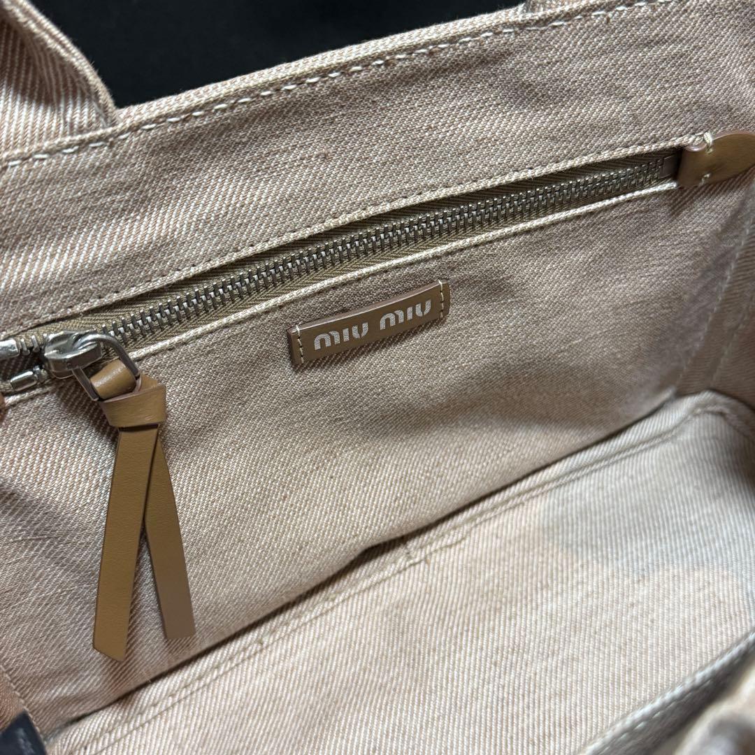 ミュウミュウ miumiu キャンバス トート ハンドバッグ ベージュ バッグ