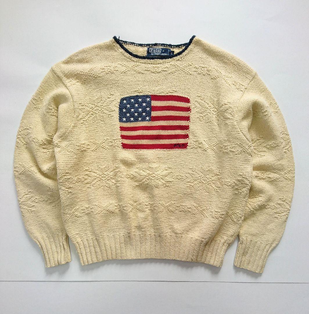 えだまめさん ポロラルフローレン✨ハンドニット 星条旗 コットンニット L