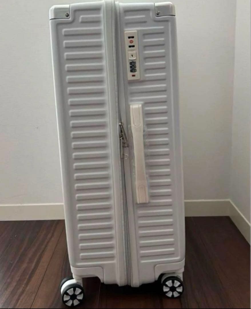 スーツケースキャリーケース 軽量ファスナーダブルキャスターホワイト L