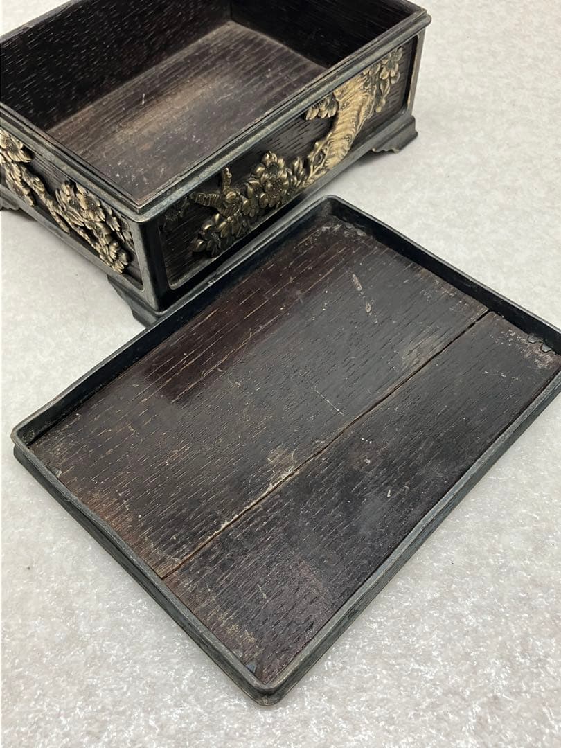 アンティーク　タバコケース　煙草入れ　昭和初期　花鳥図　小箱