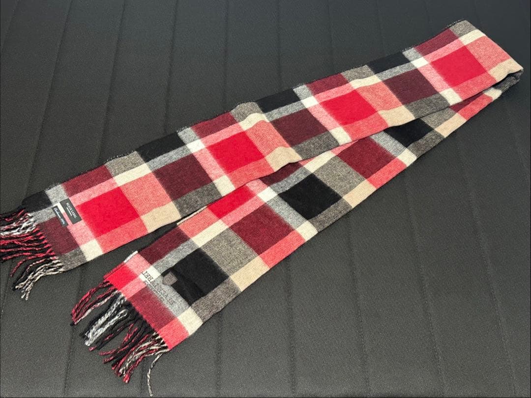 ブラックレーベル クレストブリッジ カシミヤ 100% マフラー 赤 黒