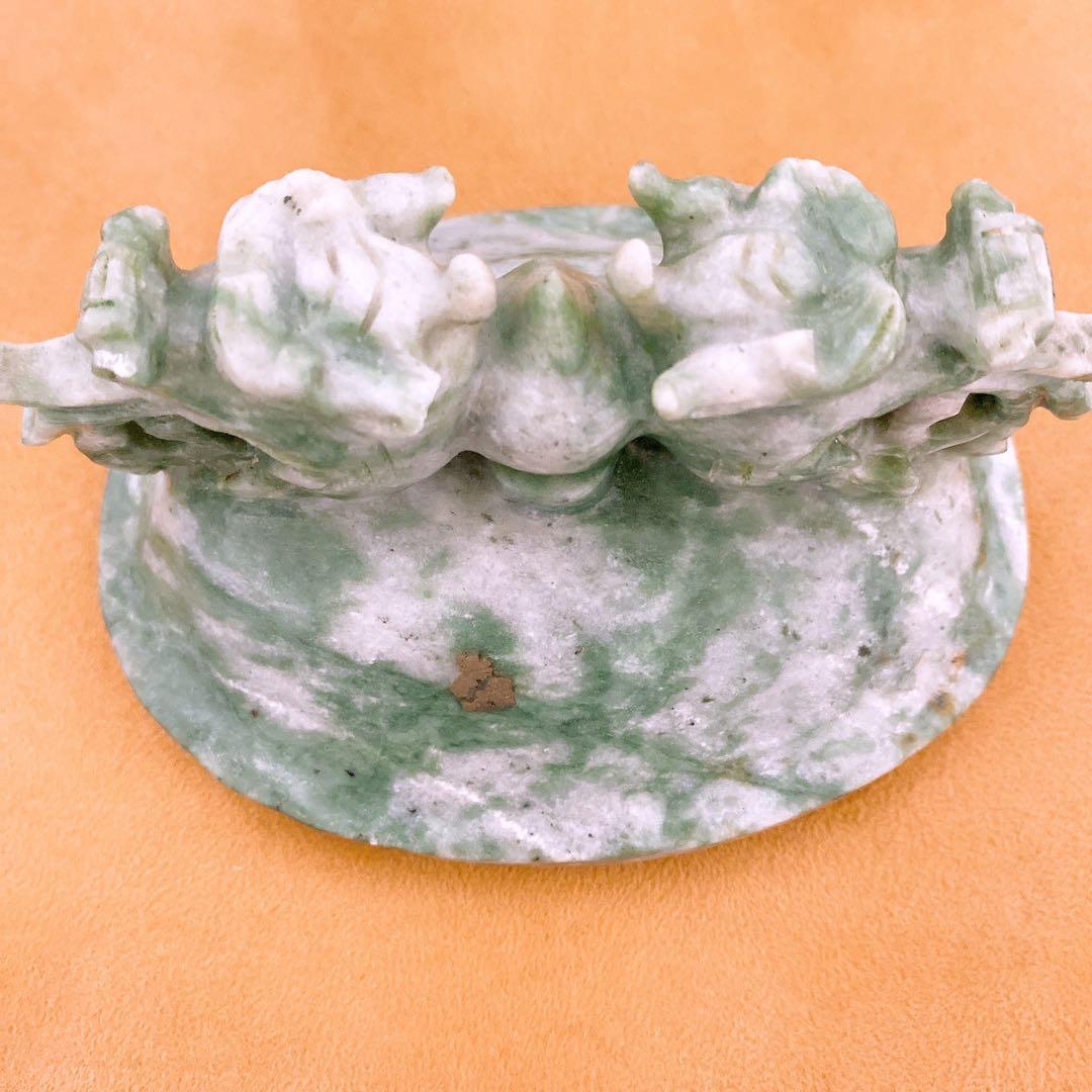 翡翠　置物 龍 彫刻 蓋付き 香炉 玉石 天然石 ヒスイ 砡 【985g】