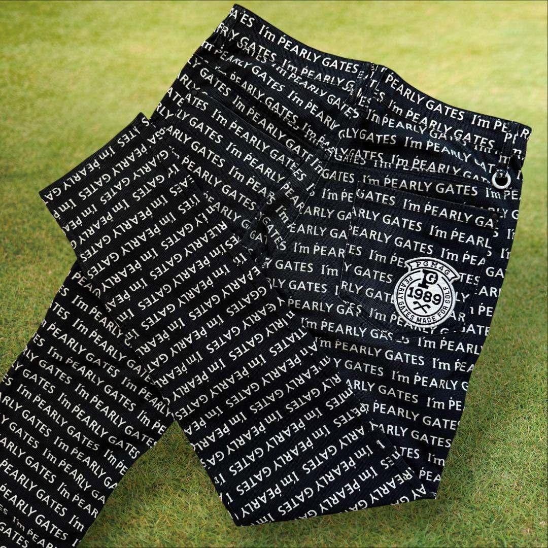 パーリーゲイツ　パンツ　総柄　M〜L相当　紺　ネイビー　白　ストレッチ素材　4