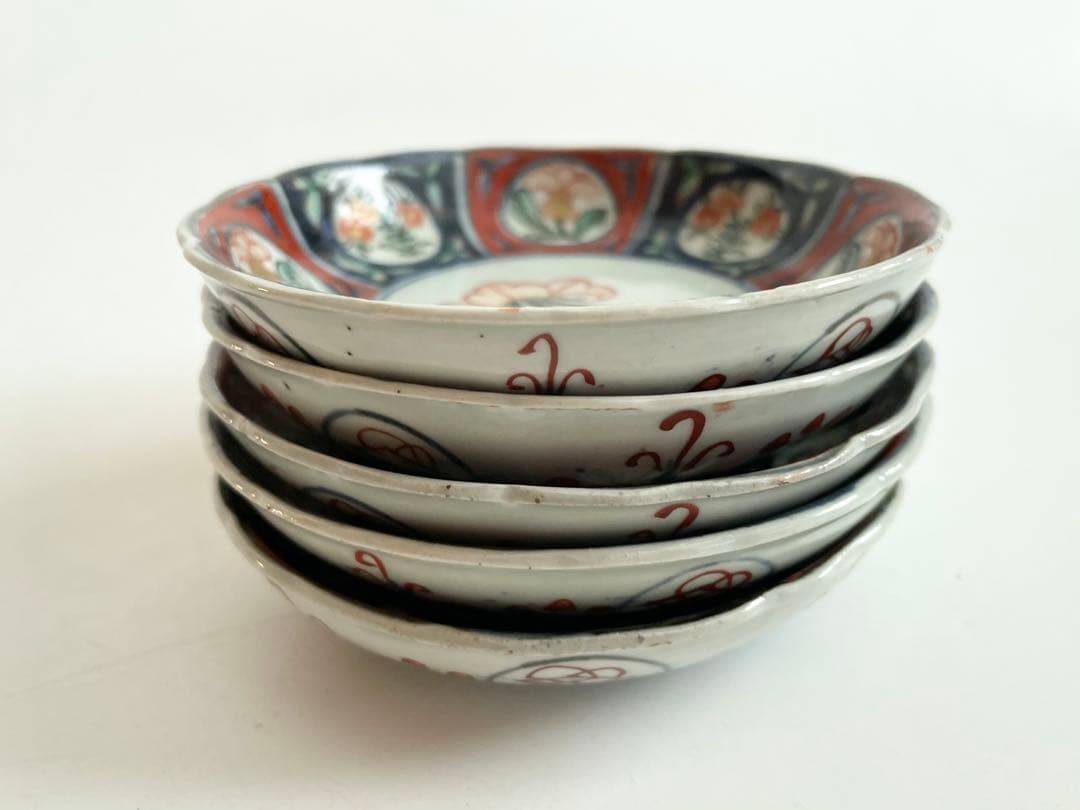 骨董　アンティーク　古伊万里　色絵　芙蓉手　菖蒲図　小皿　5枚