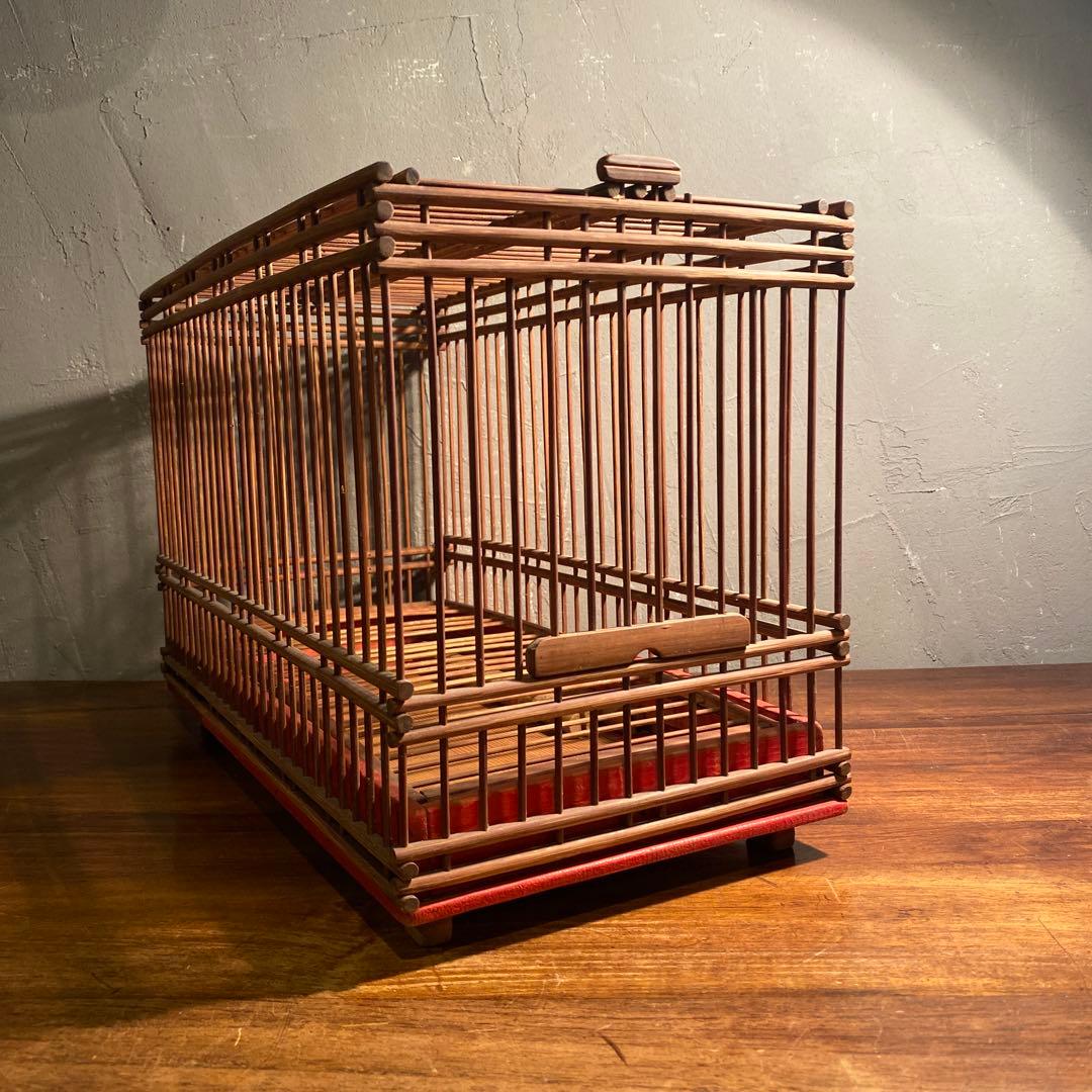 時代物 四脚 竹製鳥かご メジロ 骨董品 古道具 インテリア 上手