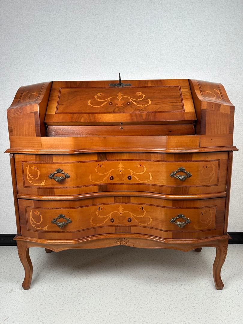 ITALY イタリア 象嵌彫ライティングビューロー 猫足 鍵付き　※i4※