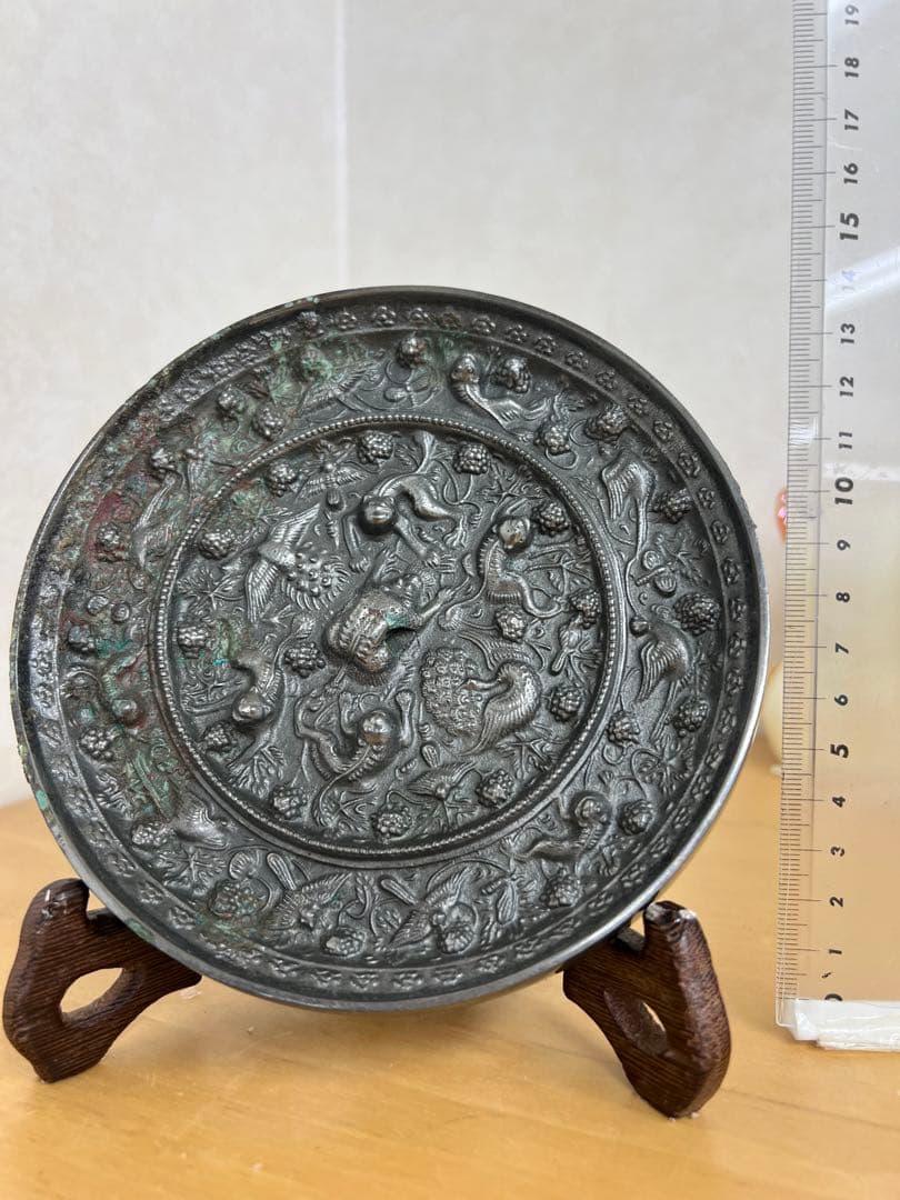 中国唐代海獸葡萄紋青銅鏡骨董青銅器古美術アンティーク　江戸　青磁コレクション