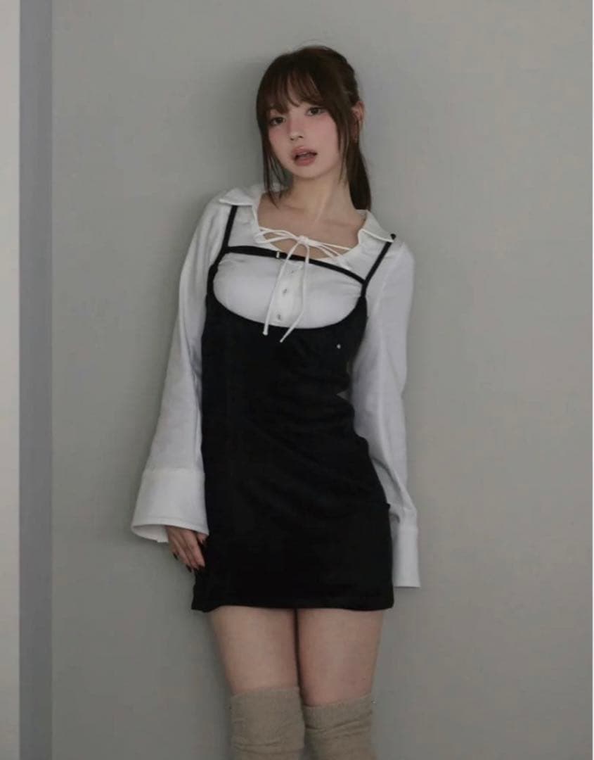 andmary Betty velour mini dress black正規品