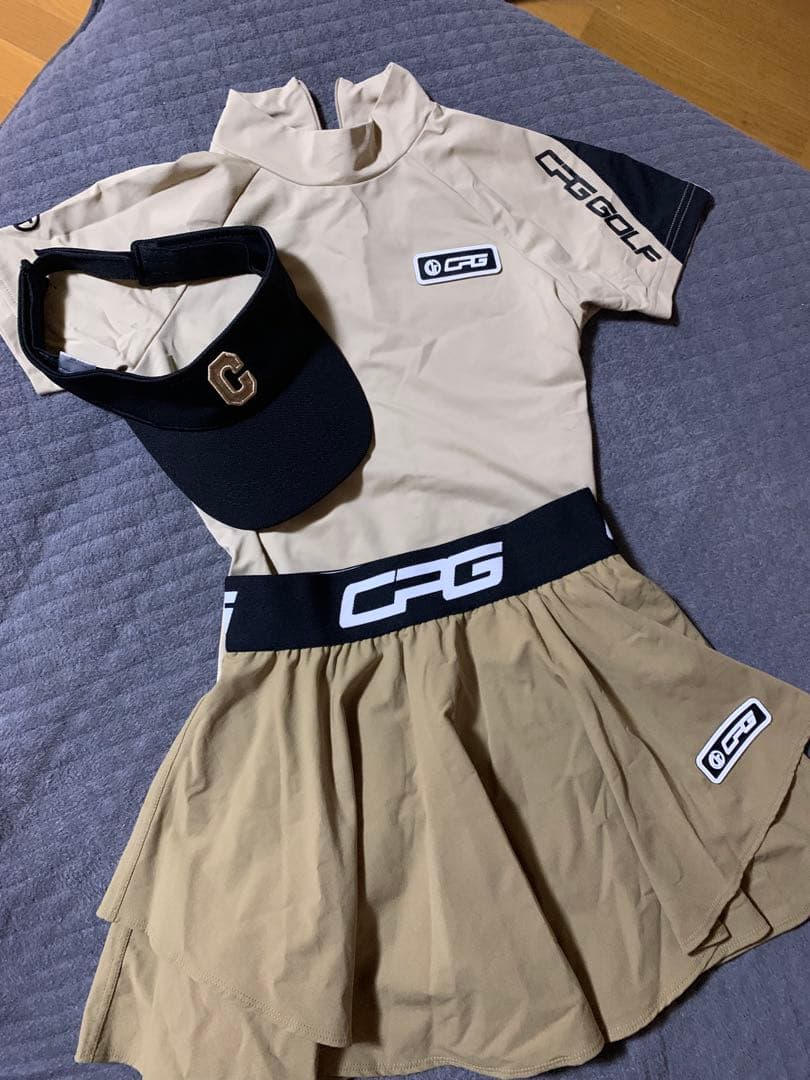 CPG GOLF ワンラインモックネックシャツ & スカートセット　サンバイザー