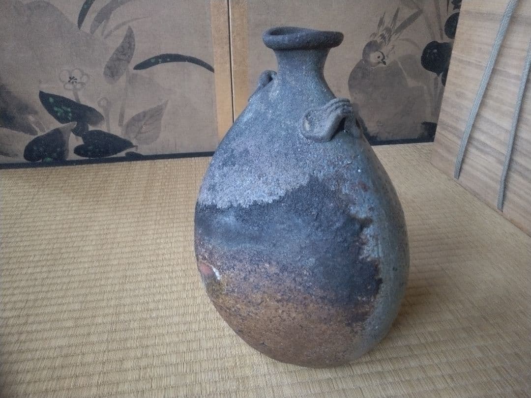 備前焼　森陶山作　扁壺　個展出品作　飾り壺　花器　骨董　日展作家　佳品
