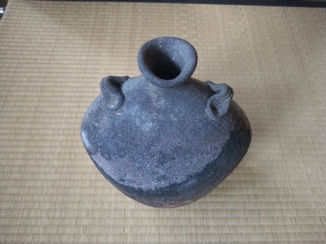 備前焼　森陶山作　扁壺　個展出品作　飾り壺　花器　骨董　日展作家　佳品