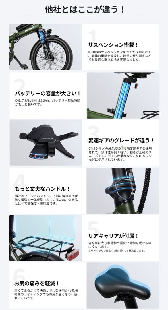 ☆ほぼ新品☆ EENOUR 折りたたみ電動アシスト自転車 C4 オプション付き