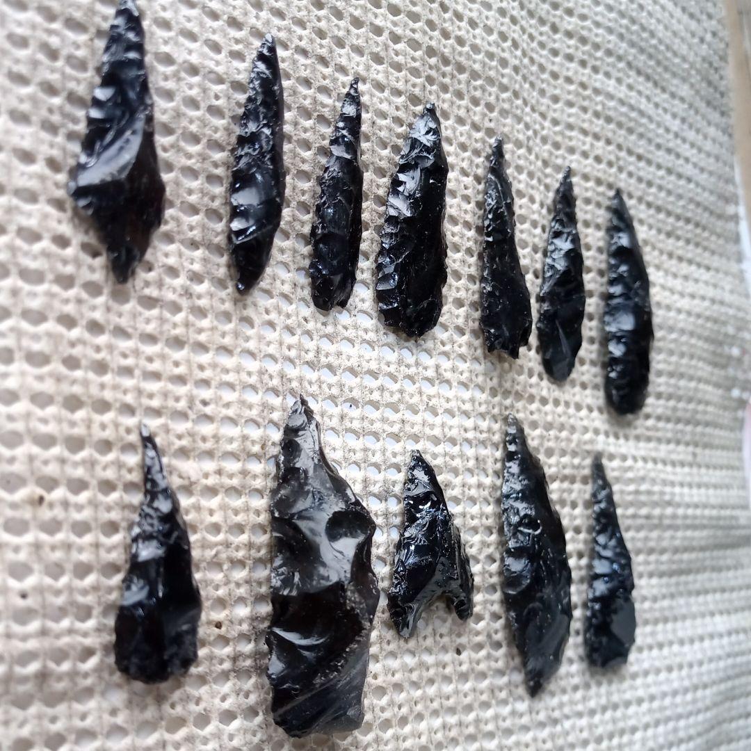 値下げ 槍~鏃 12器 石器 291 模写 黒曜石　サンプル セット