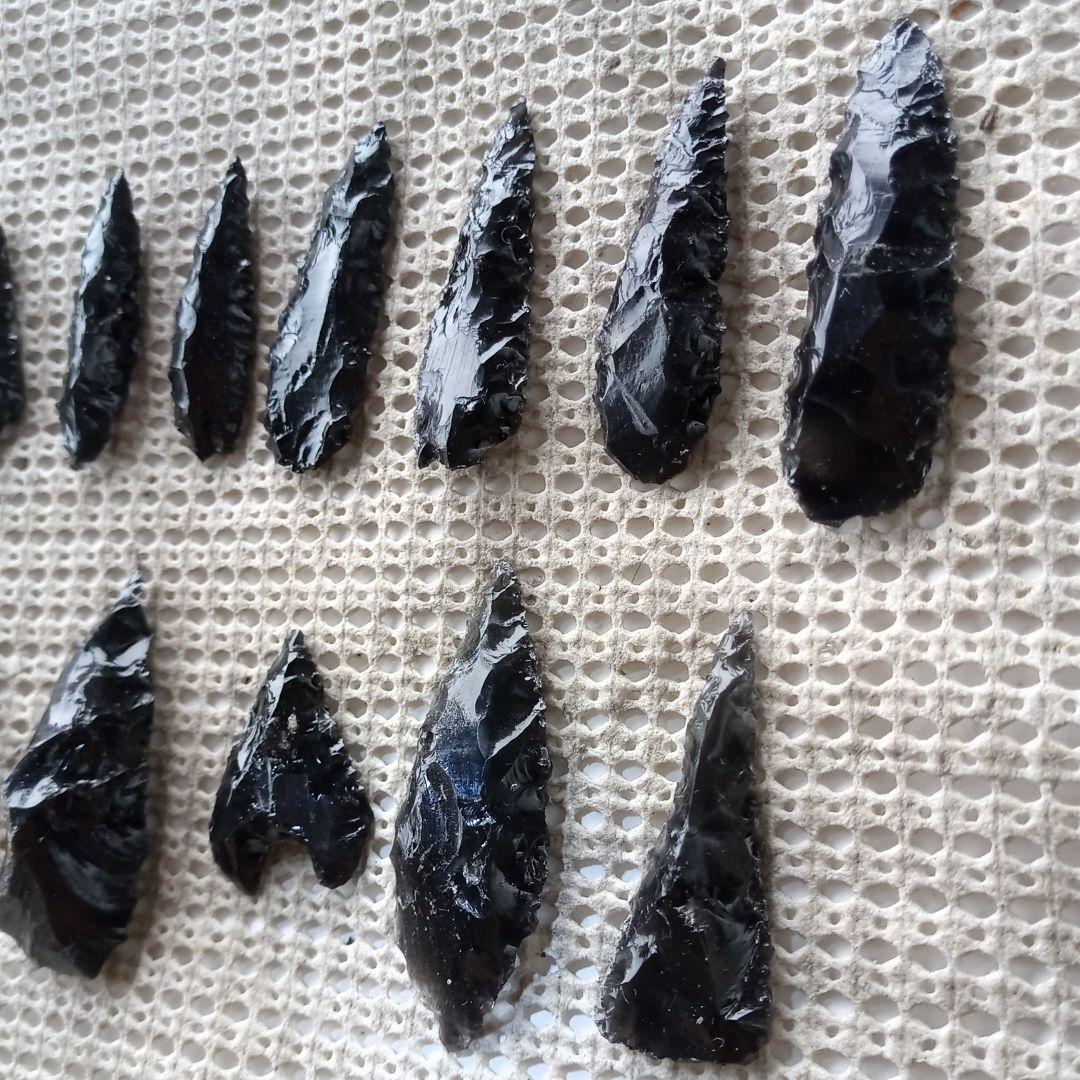 値下げ 槍~鏃 12器 石器 291 模写 黒曜石　サンプル セット