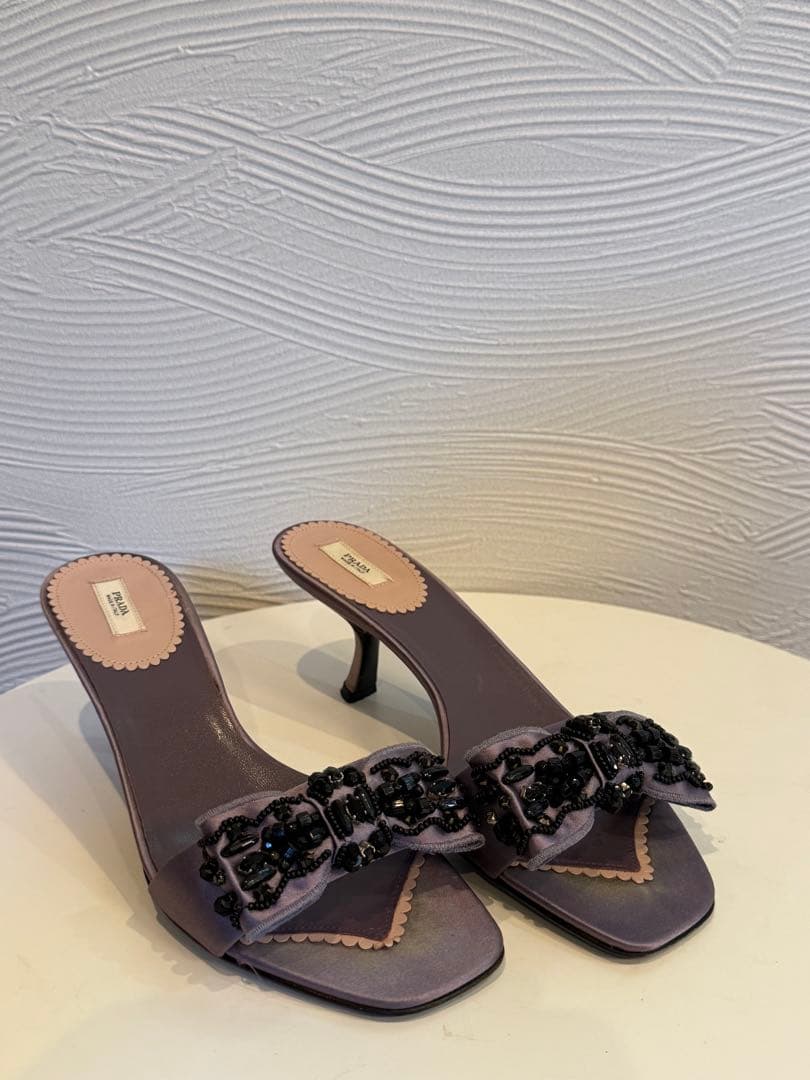 PRADA ビーズ装飾 紫色 オープントゥサンダル
