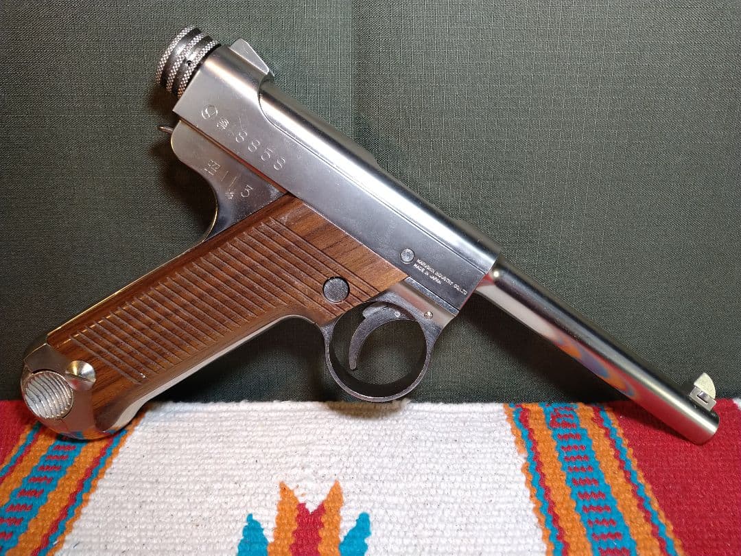 訳あり美品！マルシン工業南部十四年式6mmガスブロ　ニッケルシルバー高級木グリ！