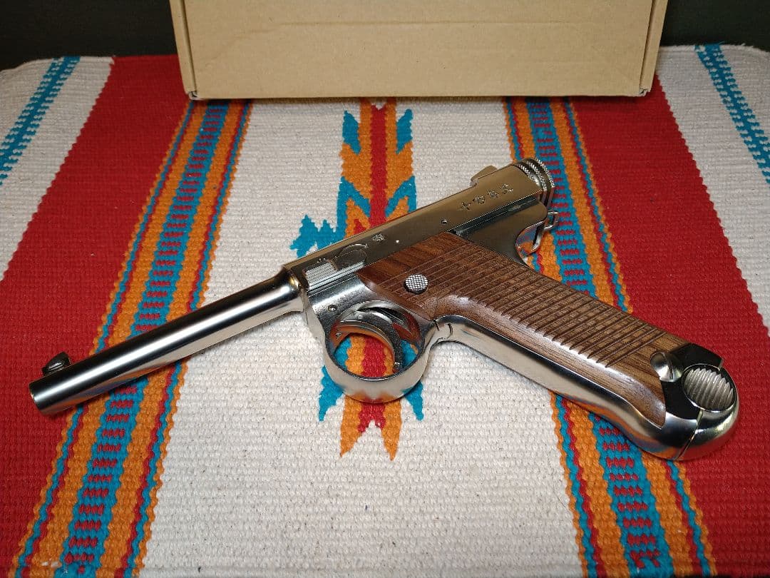 訳あり美品！マルシン工業南部十四年式6mmガスブロ　ニッケルシルバー高級木グリ！