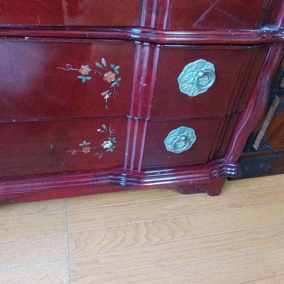 骨董洋服タンス　マホガニ貝細工