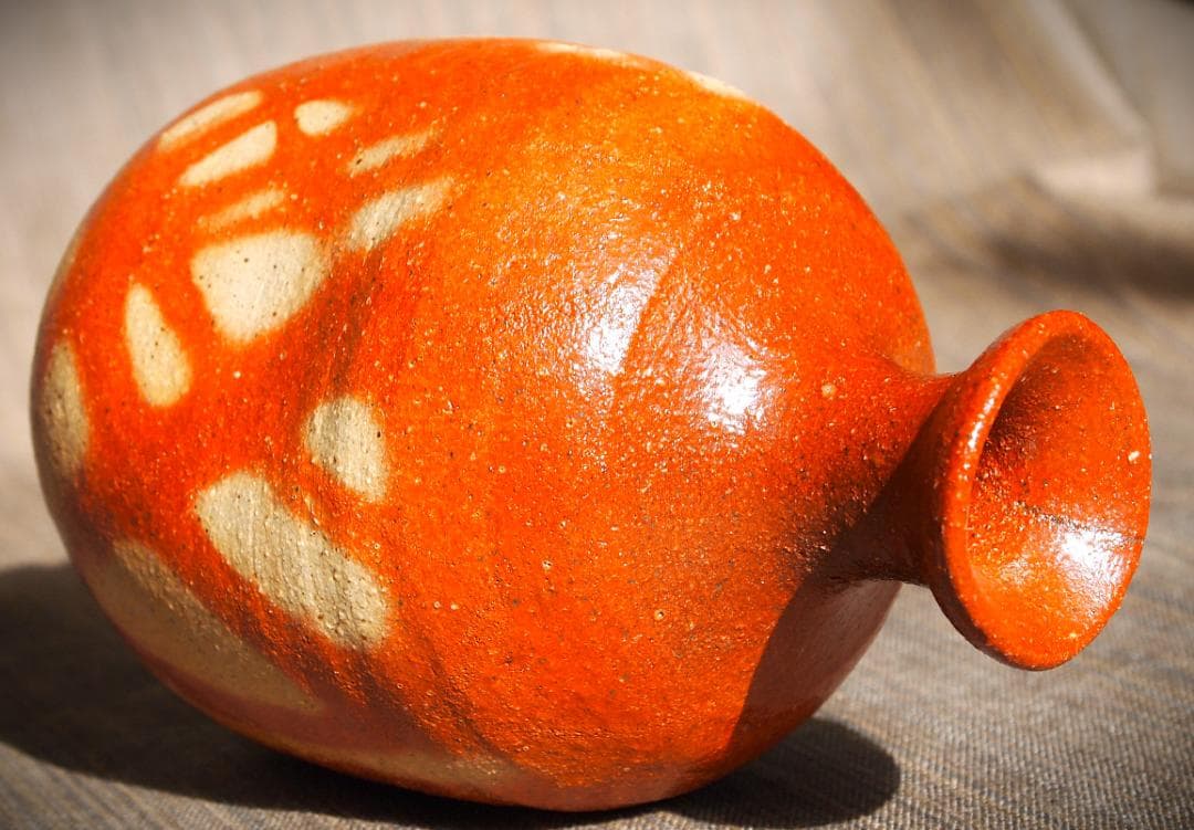 希少作★末田恵【師：安倍安人】備前緋襷徳利★共箱・共布