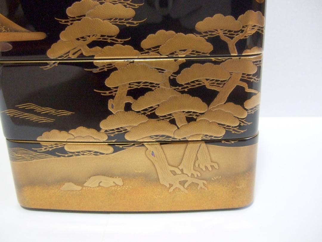 【未使用】輪島塗 池端漆香堂 わじま龍作 本金高蒔絵 三段重 重箱