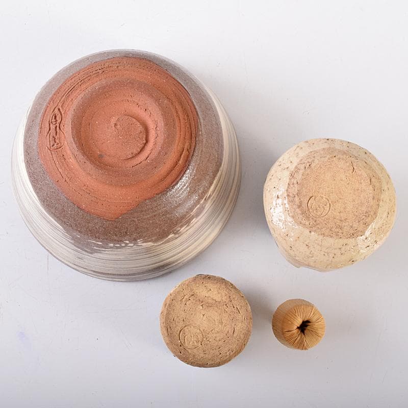 茶道具　利休茶箱　浅見与し三作　茶碗　織部焼　振出など　八点　一式　VR7984