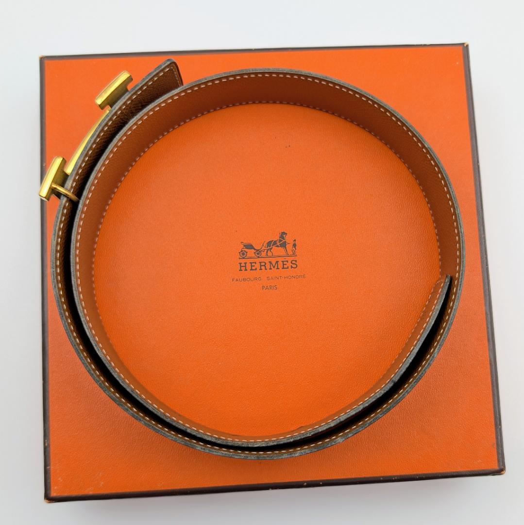 エルメス コンスタンス Hベルト ゴールド リバーシブル カーフ 65 ブラック