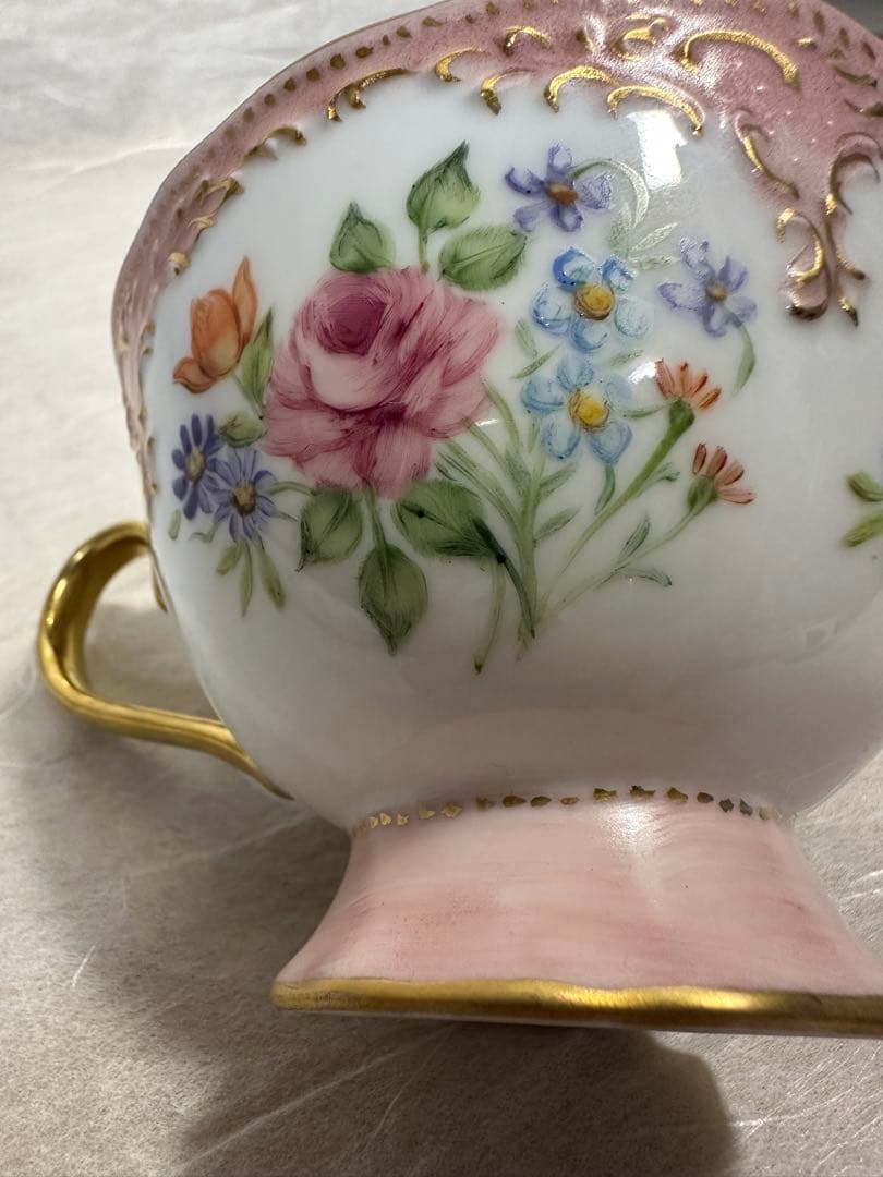 アンティーク　ドレスデン ティーカップ＆ソーサー　ヴィンテージ　一点物