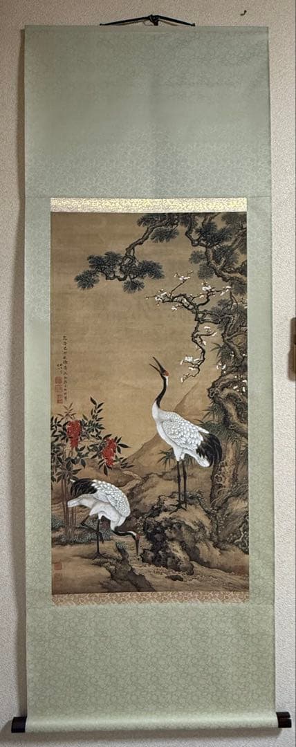 中国　清時代　沈銓 松梅雙鶴図　絹本　原色複製　◇検故宮博物館◇ 一鼎軒0926