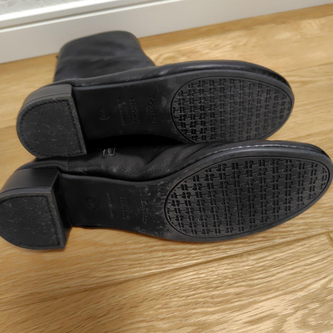 レザー ブラックブーツ サイドファスナー 中ヒール