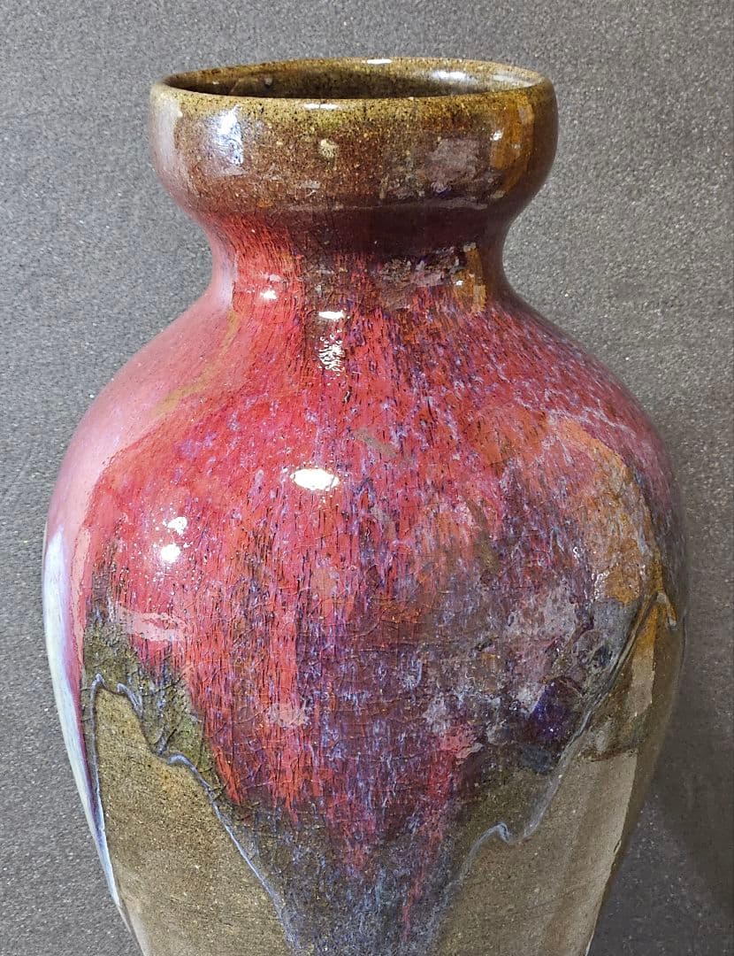 【時代古作品❗】【名品❗】中国古陶磁 明代〜清代頃　 鈞窯　紫紅釉　澱青釉　大瓶