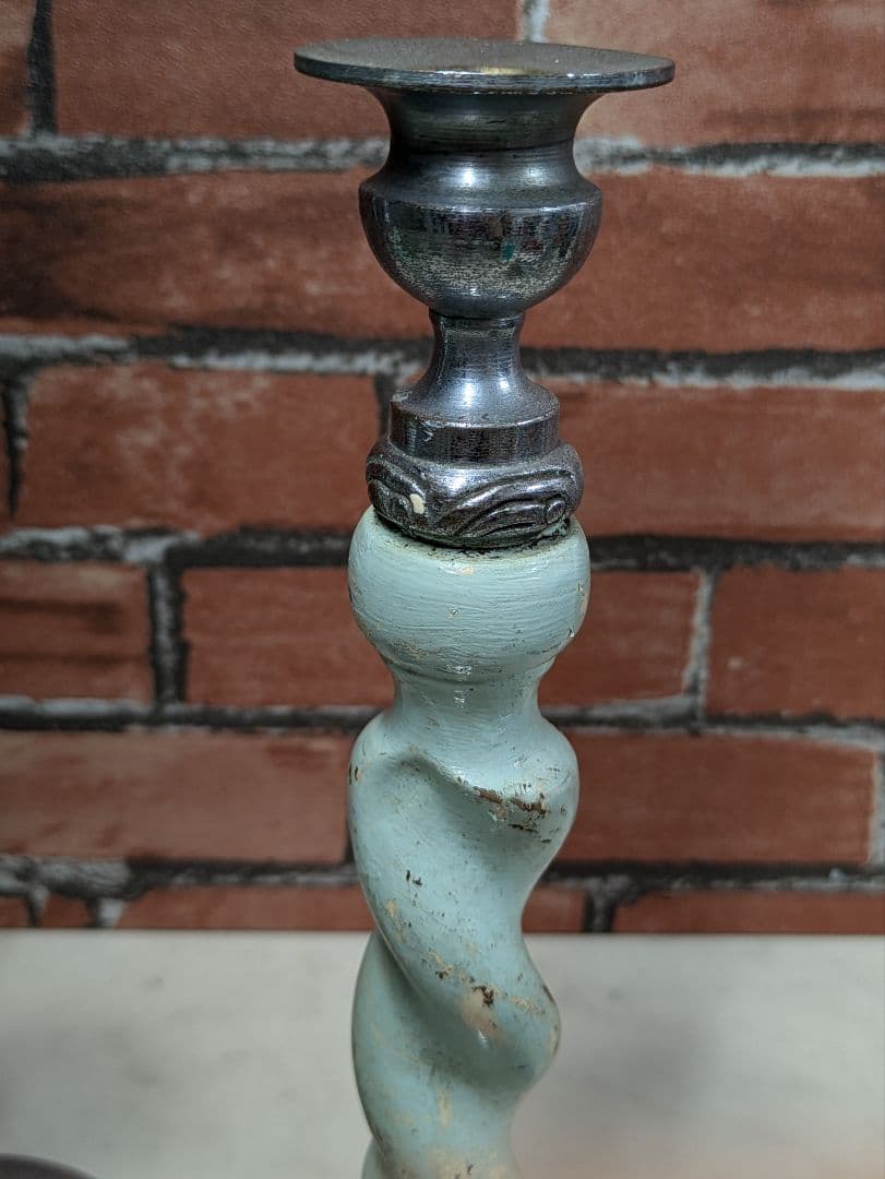 イギリス アンティーク 木製 キャンドルスタンド ペア