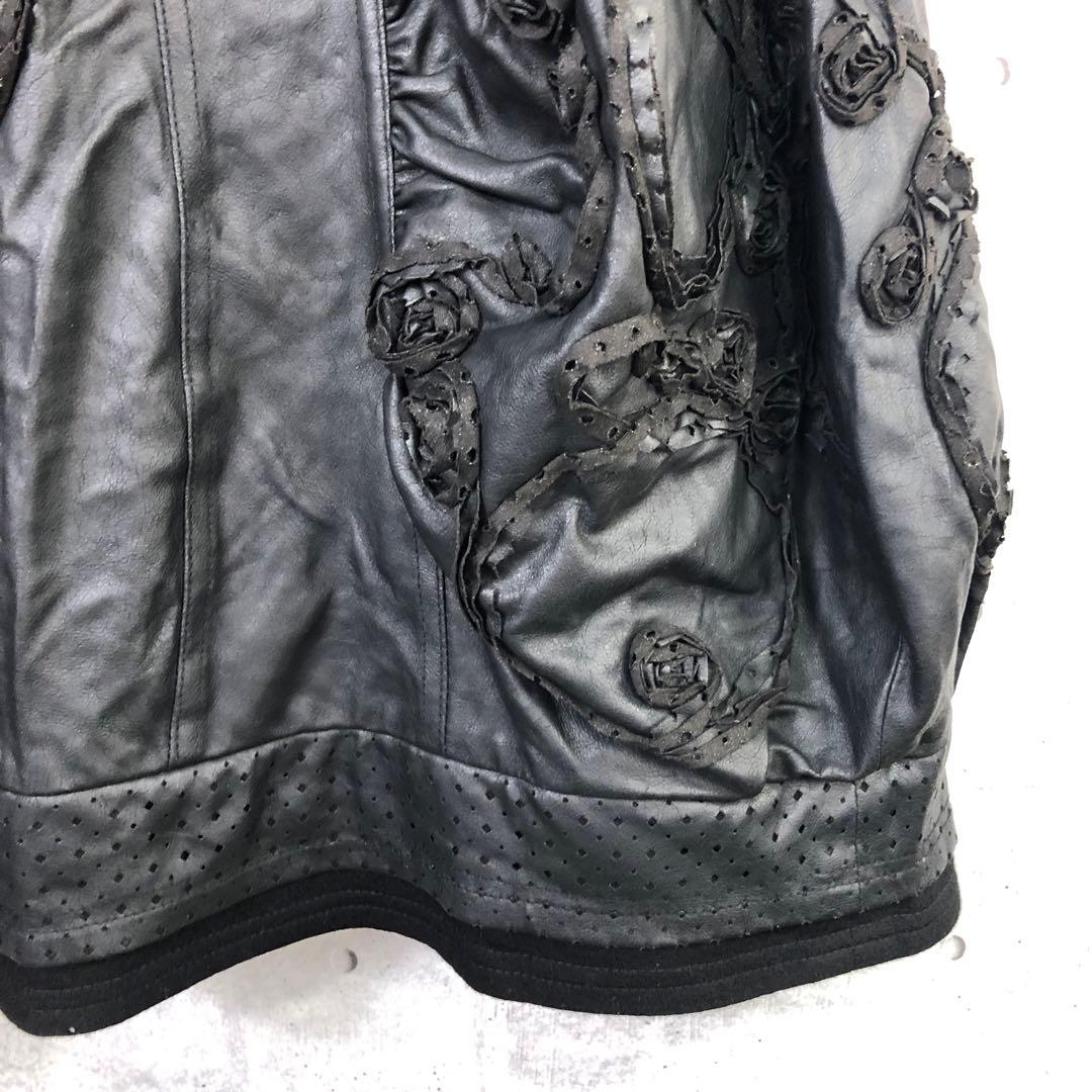 EIKO KONDO 花モチーフ フェイクレザー切替 ノースリーブワンピース