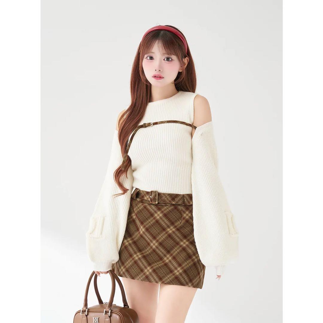 新品タグ付 ダーリッチ ドッキングミドルウエストニットミニワンピース フリー