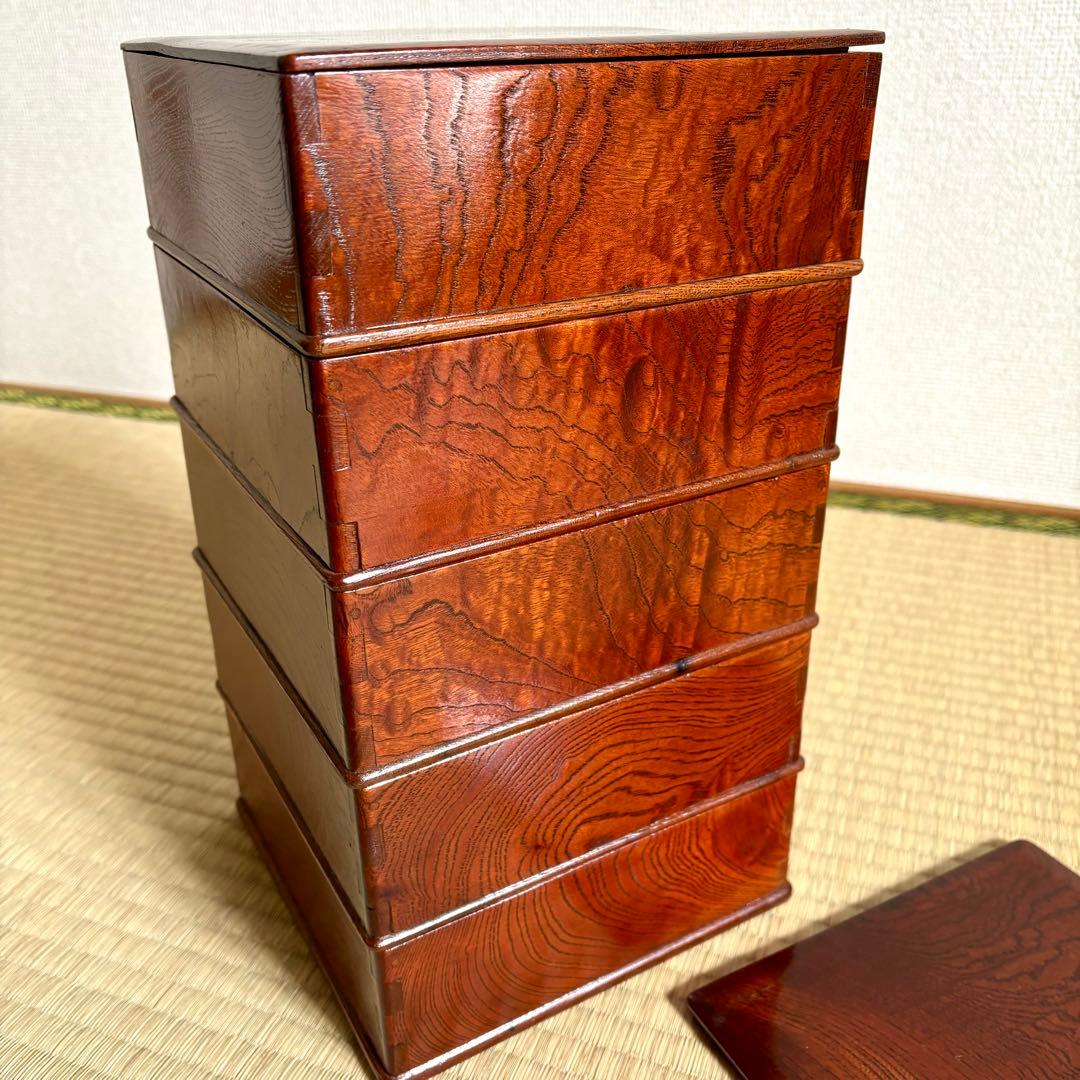 重箱　五段　木製　欅　古民芸　骨董　古美術　アンティーク　大正　昭和　工芸