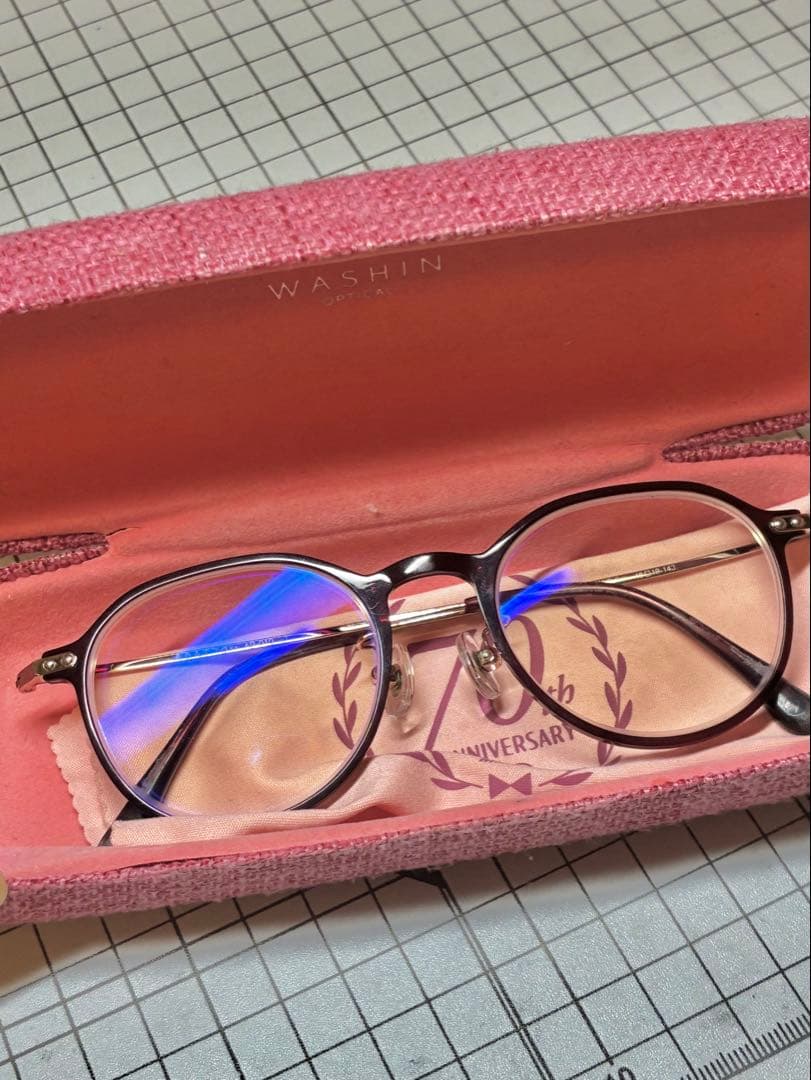 ブルーライトカットメガネ 丸型 ブラウン 度数両目近視-6.0