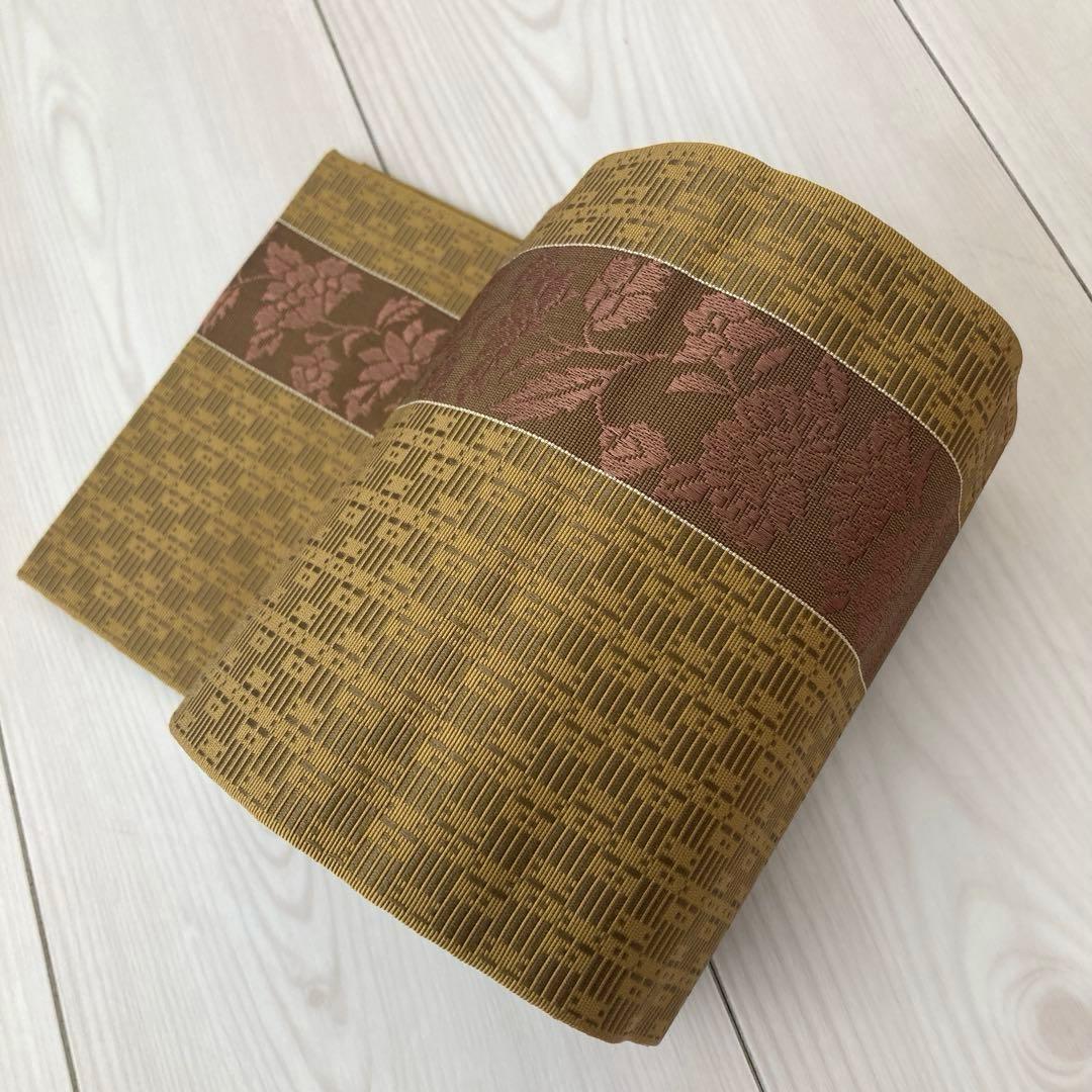 博多織　半幅帯　正絹　織り出し花唐草模様No.3-22