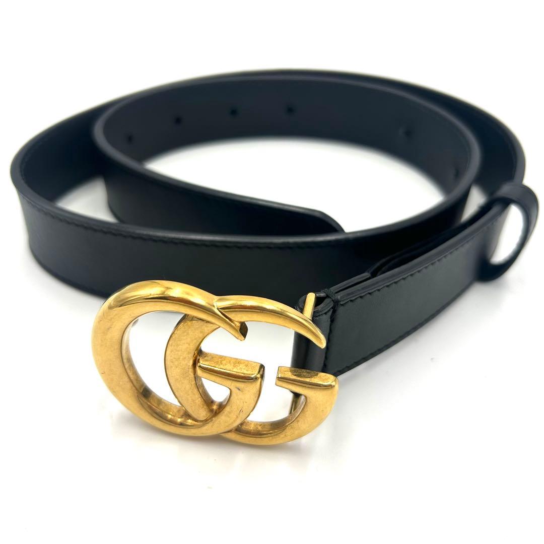 GUCCI グッチ ベルト GGマーモント レザー ブラック ゴールド