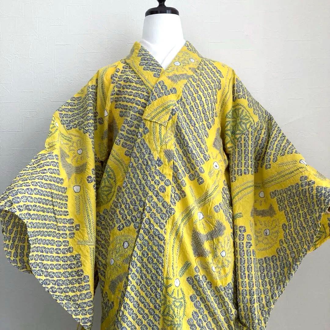 ヒタル 有松絞り浴衣・有松鳴海絞り　158cm マスタードカラーN222