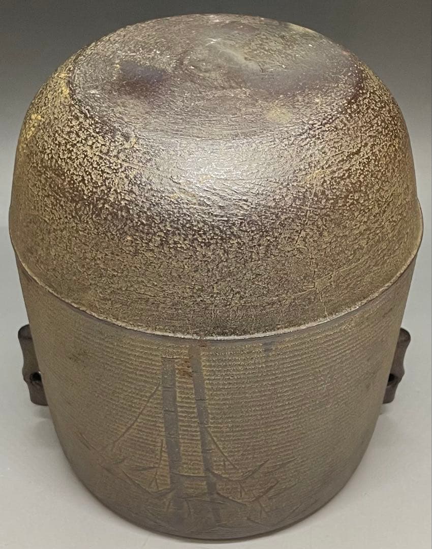 金森紹栄　竹文千筋筒釜　共箱　栞　e0308