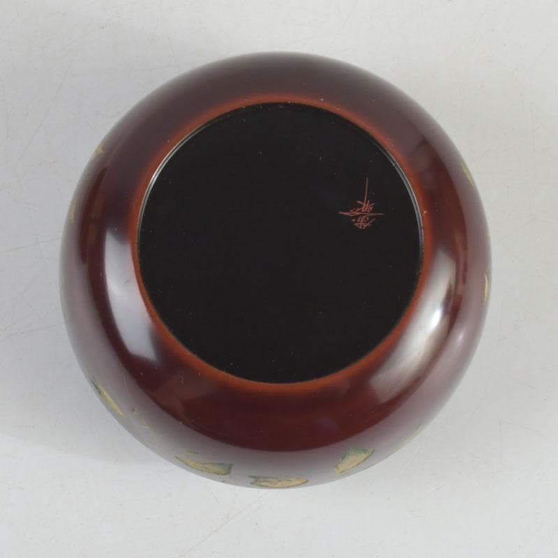 茶道具　輪島塗　大角博明作　沈金　花草蒔絵　平棗　共箱　V　9239