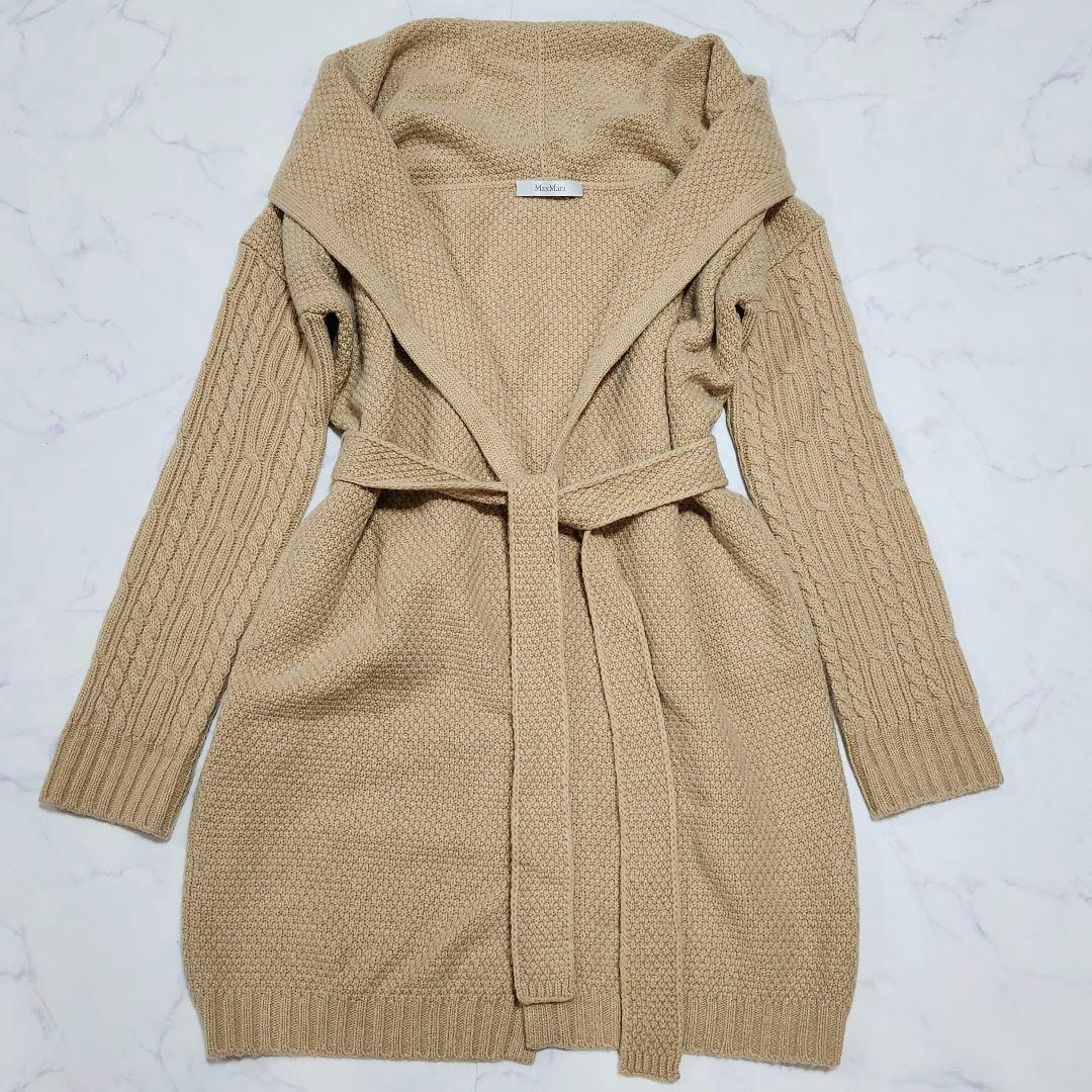 カシミヤ混☆マックスマーラ　ロングカーディガン　ケーブルニット　ウエストベルト