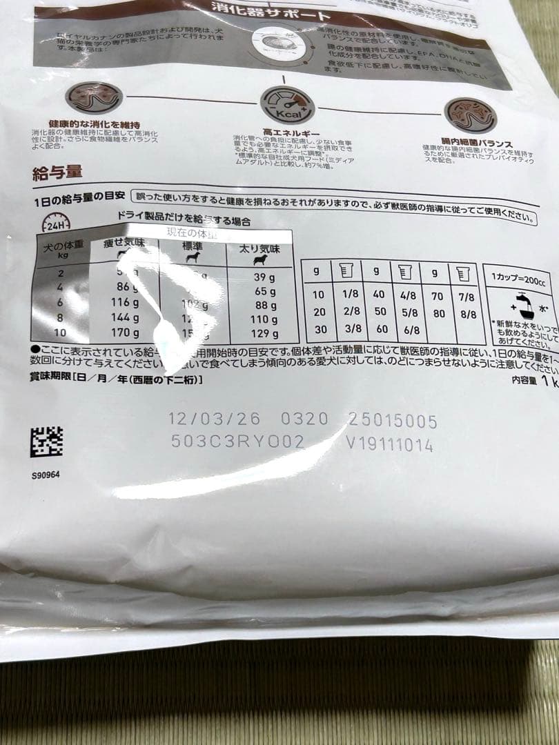 【12月中旬に削除】犬消化器サポート1Kg×3袋