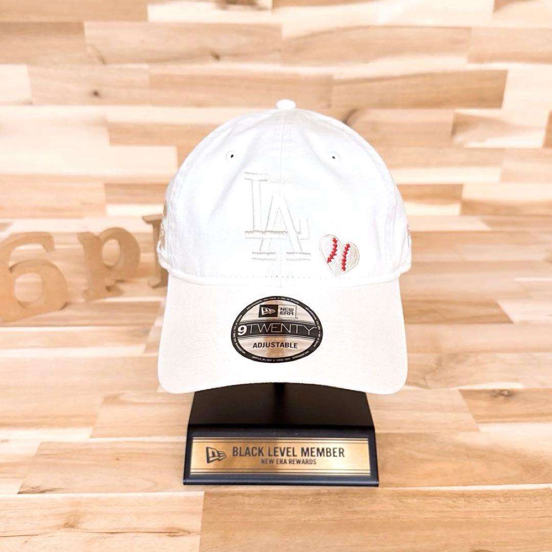 レア【ニューエラ×ドジャース】ハート ボール 刺繍LA キャップ アイボリー