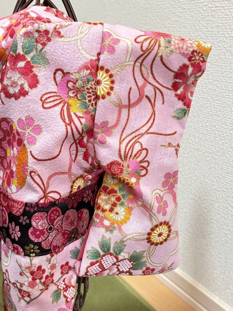 ★新作★完成品☆犬服☆つまみ細工帯飾り付き 犬用着物女の子用 華 ピンクSサイズ