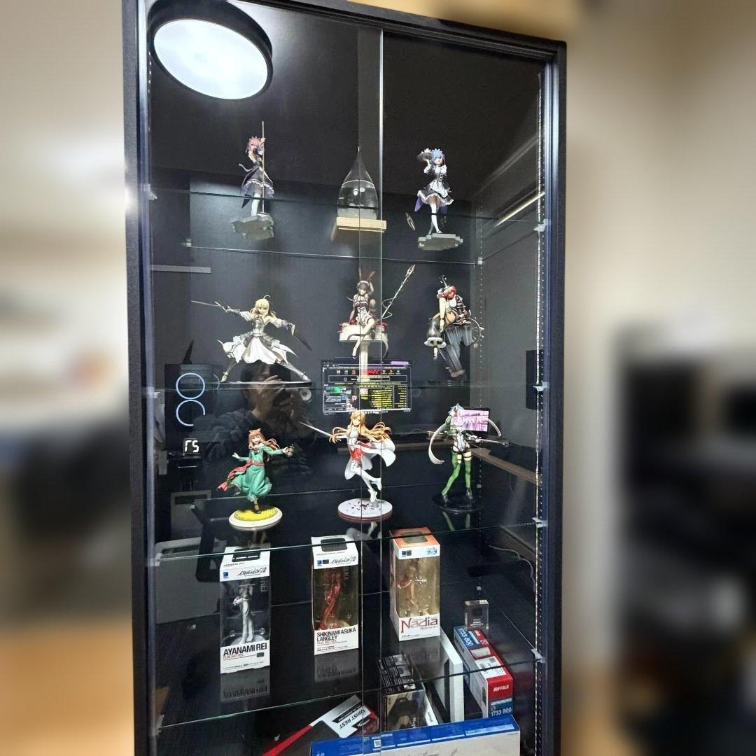 JAJAN フィギュアラック ハイタイプ 引き戸 深型 レインボーLED付き