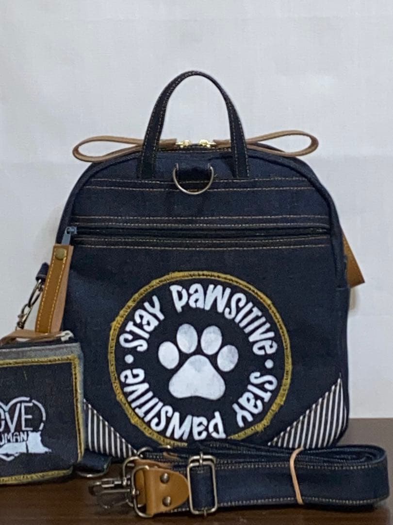 ハンドメイド☆岡山デニム♪ステンシル♪トラ猫☆リュック対応☆ミニボストンバッグ