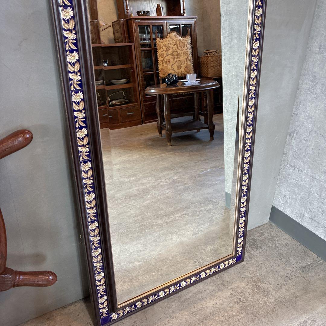 イタリア製　壁掛けミラー　木製